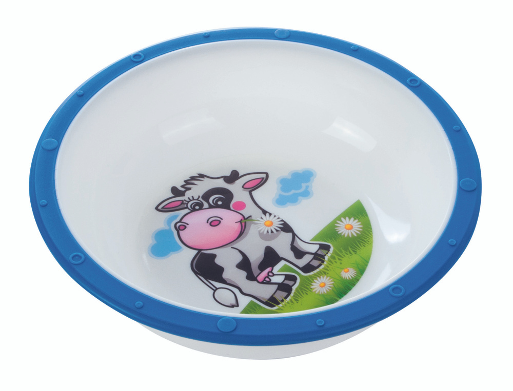 Canpol Babies Миска пластиковая Little cow, 4+ , цвет: синий, рисунок: коровка  #1