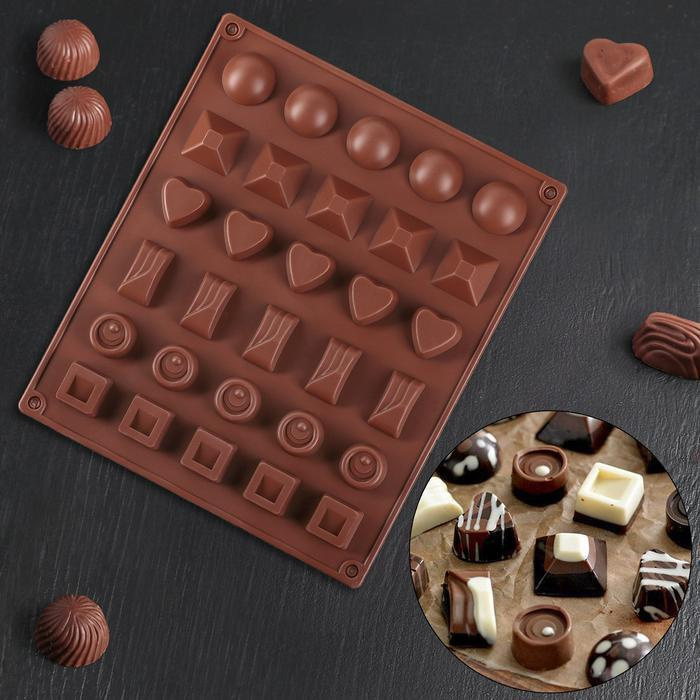 Форма для шоколада Доляна "Коробка конфет", 27х23х1,5 см, 30 ячеек  #1