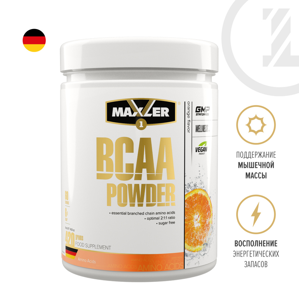 Аминокислоты Maxler BCAA Powder EU 420 гр, восстановление и набор массы, БЦАА, БЦА - Апельсин  #1