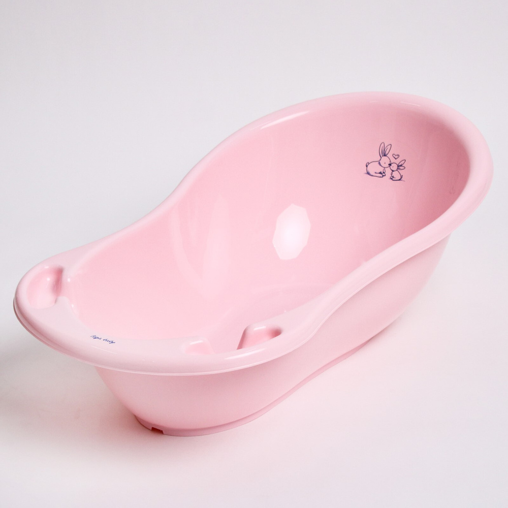 Ванна детская Tega Baby "Кролики" со сливом, 86 см, цвет розовый  #1