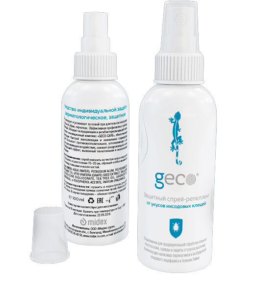 Защитный спрей-репеллент GECO для защиты от укусов иксодовых клещей, мошек и комаров (флакон 100 мл) #1