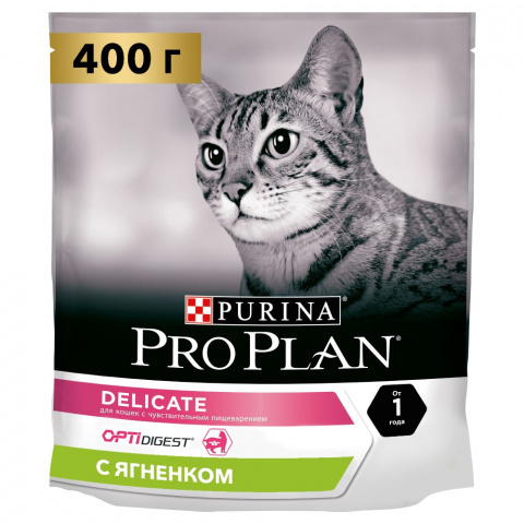 Сухой полнорационный корм для кошек с проблемами пищеварения Purina PRO PLAN DELICATE с ягненком, 400гр. #1