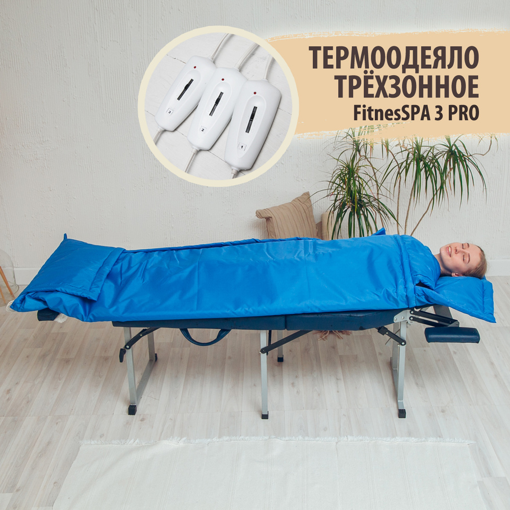 Трехзонное термоодеяло для обертывания FitnesSPA 3 PRO, нежный Васильковый, профессиональное.  #1