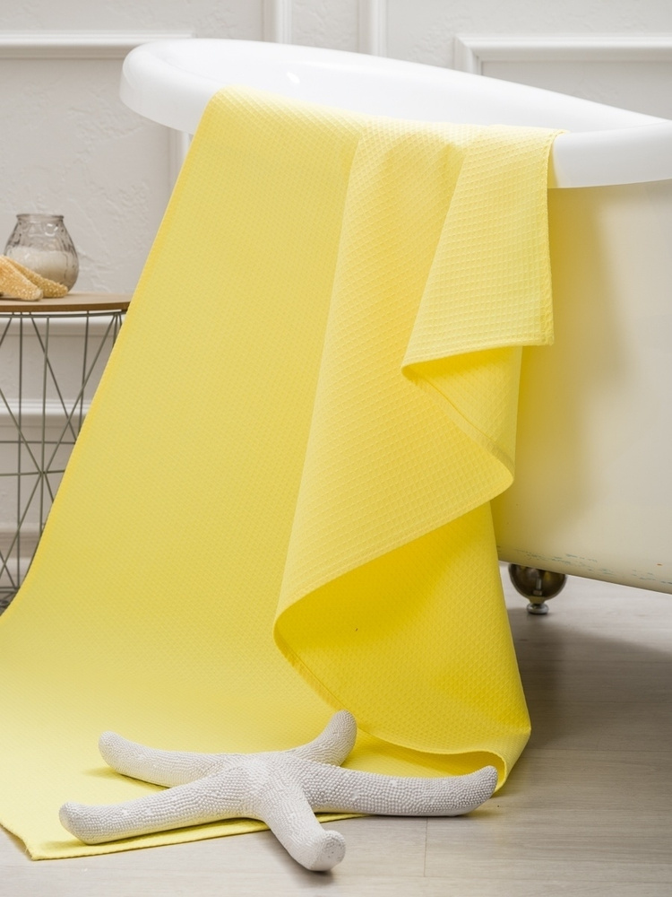 MASO home Полотенце банное Для дома и семьи, Хлопок, Вафельное полотно, 80x150 см, желтый, 1 шт.  #1