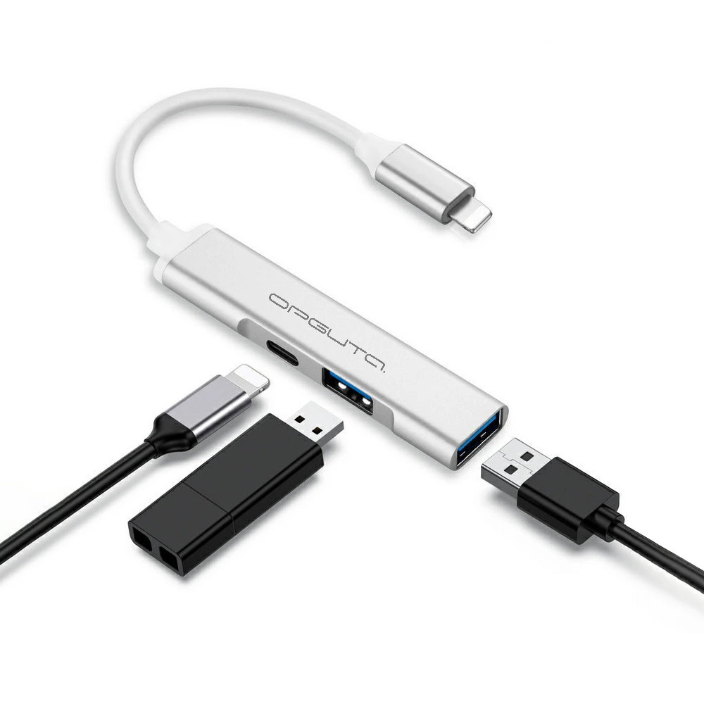 Орбита OT-PCR19 Серебро концентратор USB-Lightning (2*USB, 2*Lightning) #1