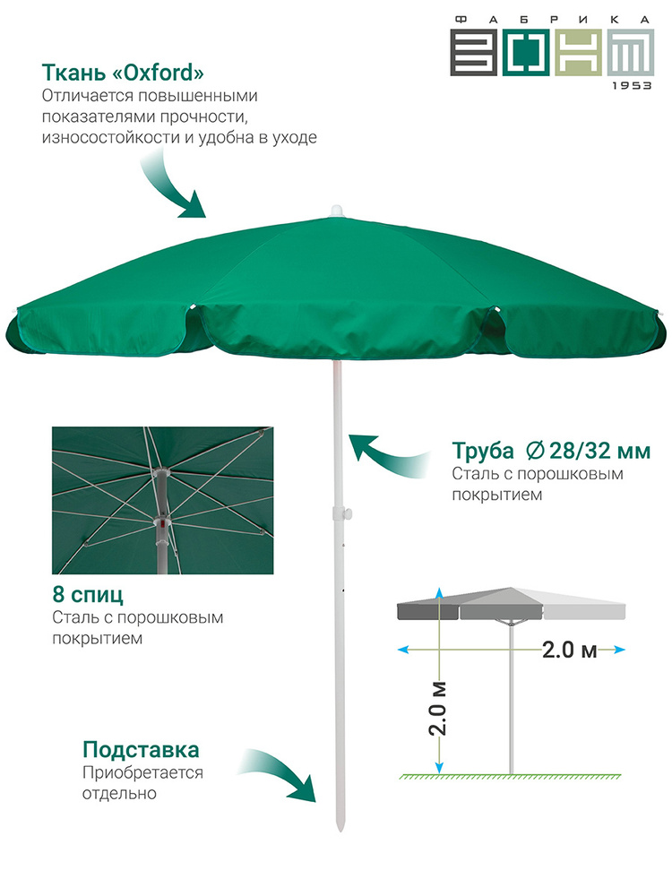 Фабрика ЗОНТ Пляжный зонт,200см,зеленый #1