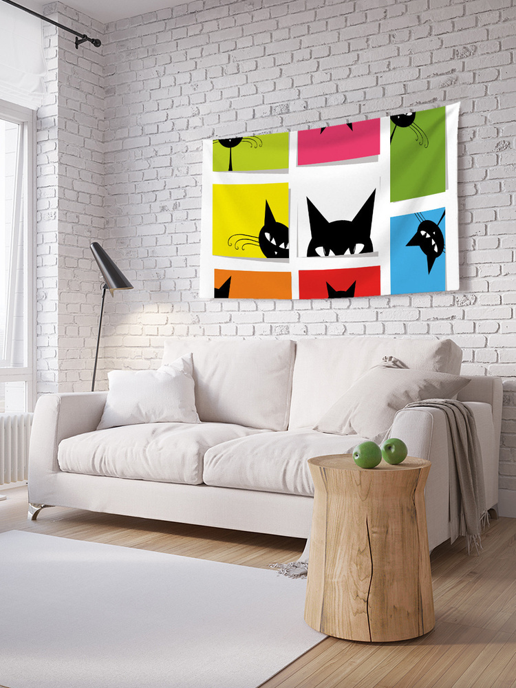 Горизонтальное фотопанно на стену JoyArty "Любопытный кот", из ткани, 100х150 см  #1