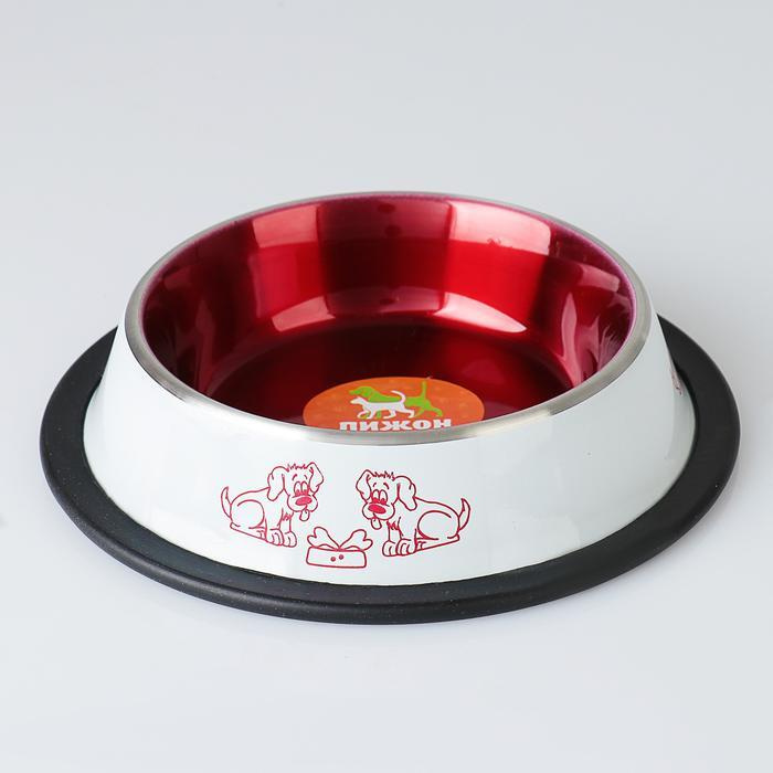 Миска для собак Пижон, с нескользящим основанием, бело-красная, 230 мл  #1