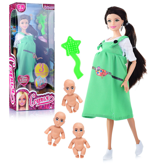 Кукла типа Барби / Кукла 29 см София беременная (руки и ноги сгиб, 3 младенца, аксессуары) в коробке #1