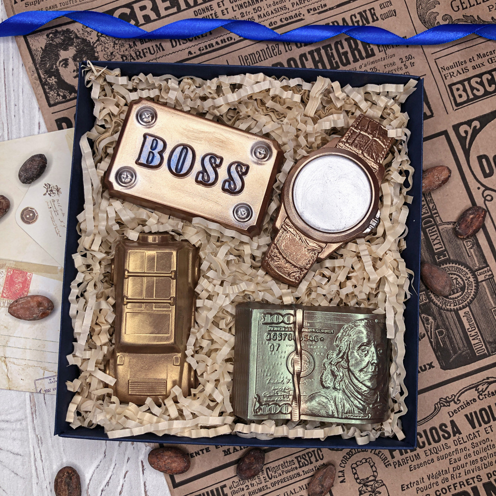 Шоколадный набор iChoco "Для босса", бельгийский молочный шоколад, 250 гр. / набор: часы + золотой слиток #1