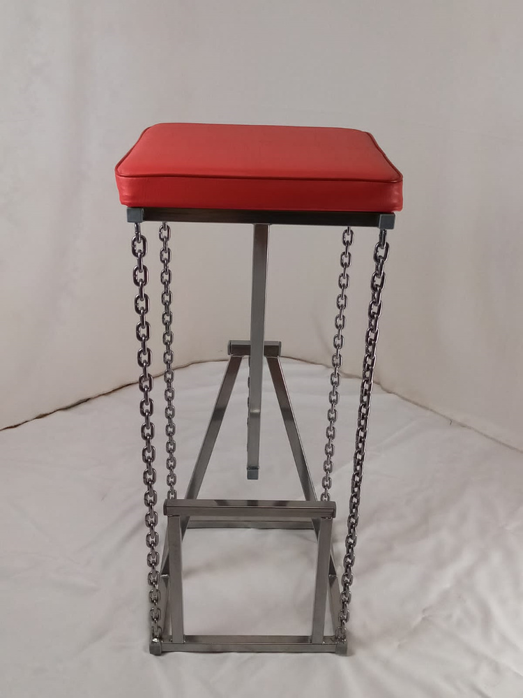 Барный стул без спинки на цепях Лофт с мягким сиденьем, кожа красная, каркас черный (высота сиденья 85 #1