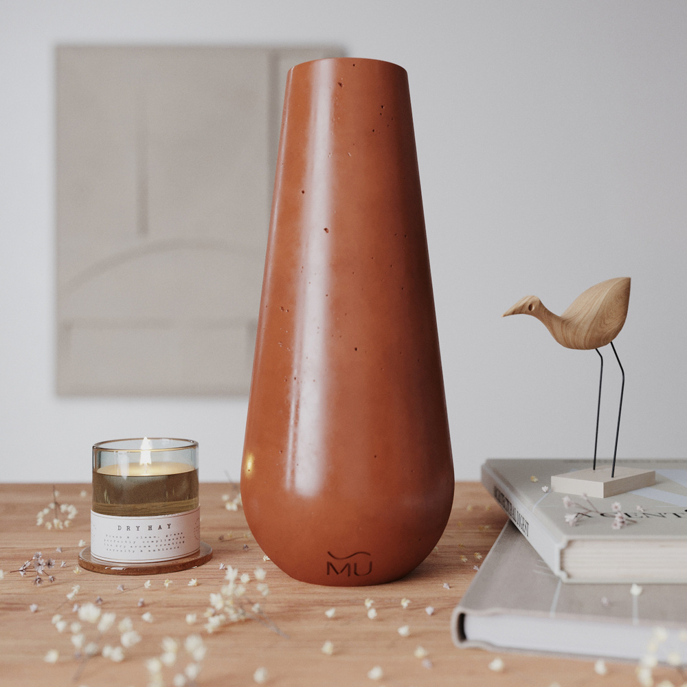 Декоративная ваза для сухоцветов Sophia L Gloss, 30 см, бетон, терракотовая глянцевая  #1