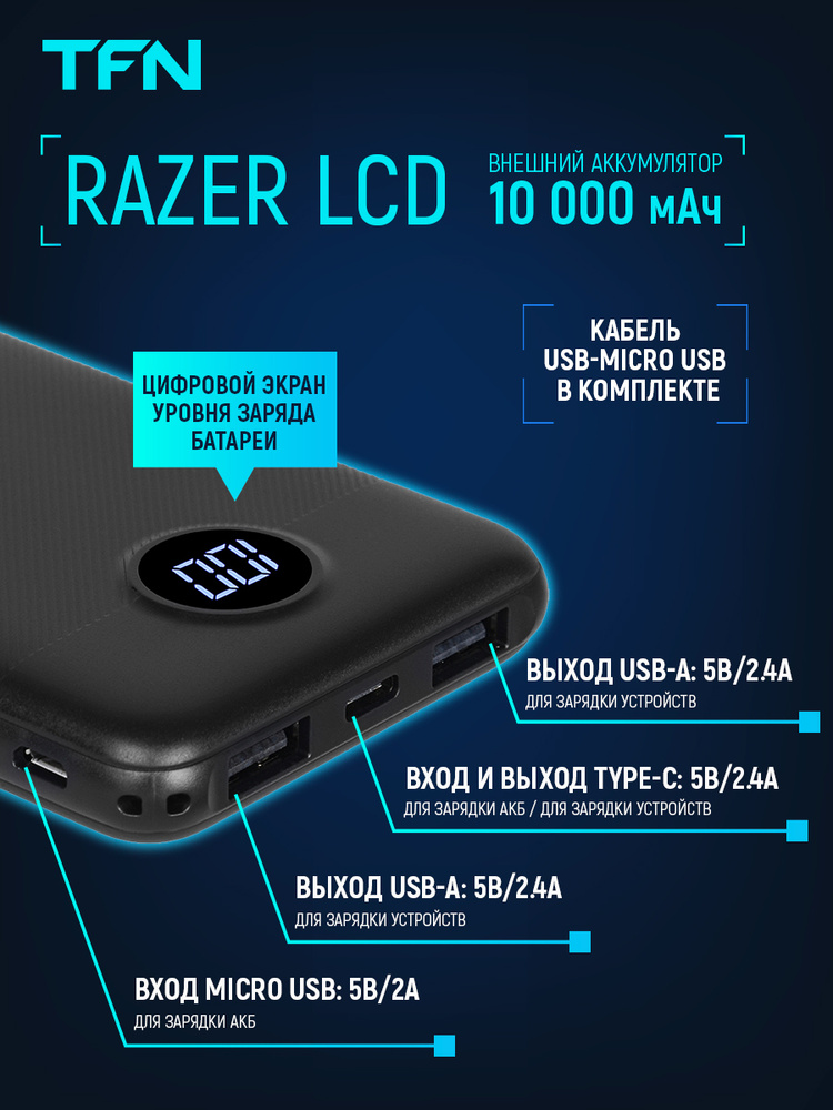Внешний аккумулятор TFN 10000mAh Razer 10 black #1
