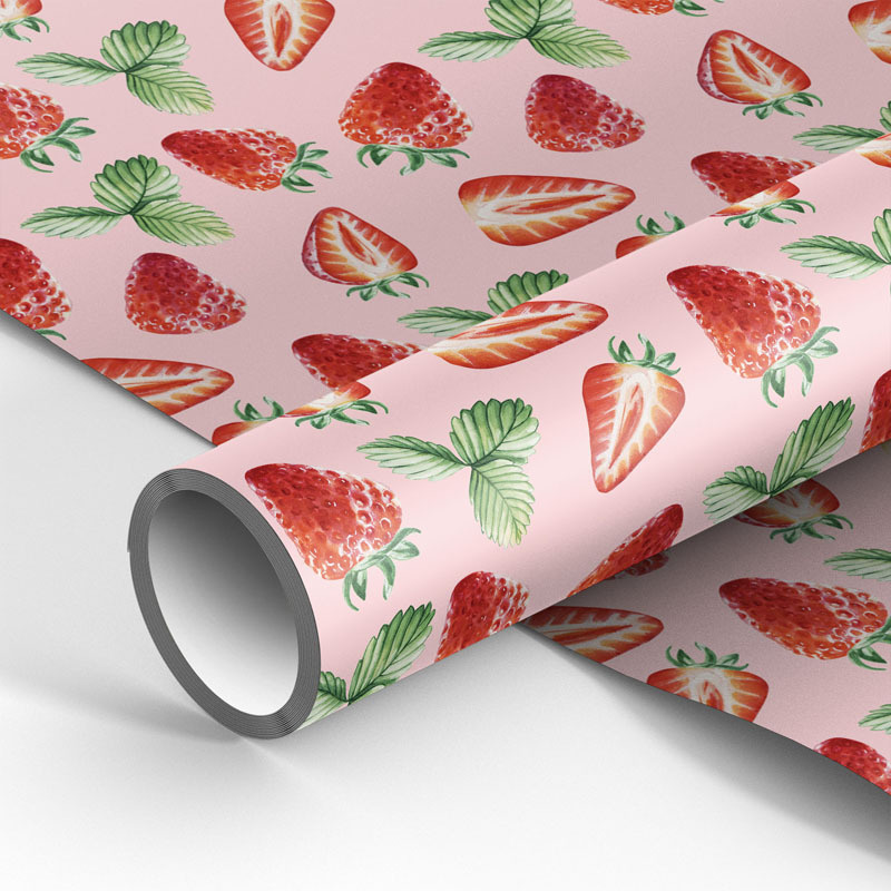 Упаковочная подарочная бумага для подарков, цветов, праздника, глянцевая, рулон, 70*100 см, MESHU "Strawberry", #1