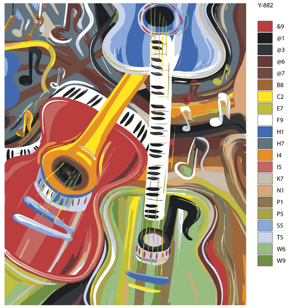 Картина по номерам Y-882 "Разноцветные гитары" 60х80 #1