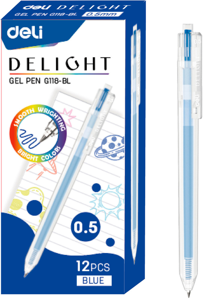 Deli Набор ручек Гелевая, толщина линии: 0.5 мм, цвет: Синий, 12 шт.  #1