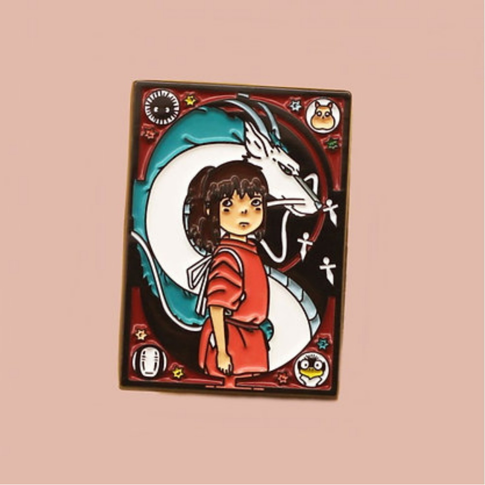 Значок металлический "Постер Унесенные призраками.Тихира и Хаку", 4*2,9см  #1
