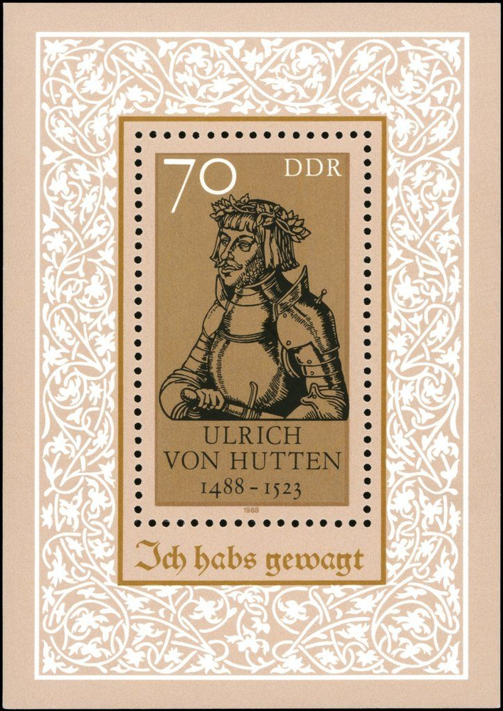 (1988-033) Блок Германия (ГДР) " Ульрих фон Хаттен" 500 лет рождения III негашеная  #1