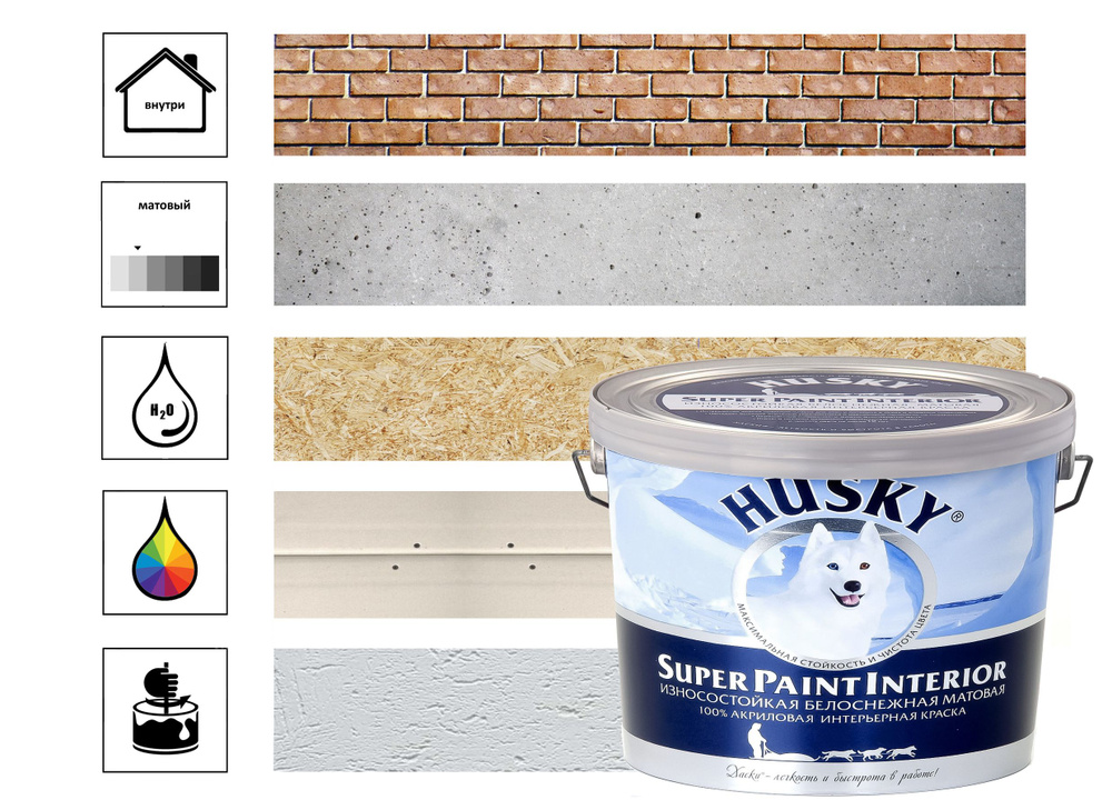 Краска интерьерная Husky Super Paint Interior 10 л, белый #1