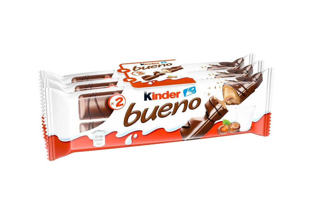 Батончик Kinder Bueno вафельный в молочном шоколаде, 43г 5 шт #1