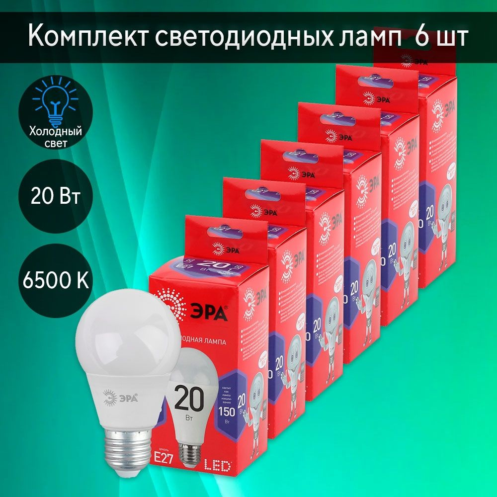 Комплект светодиодных ламп E27 20W 6500K (холодный) Эра LED (241310) 6 шт.  #1