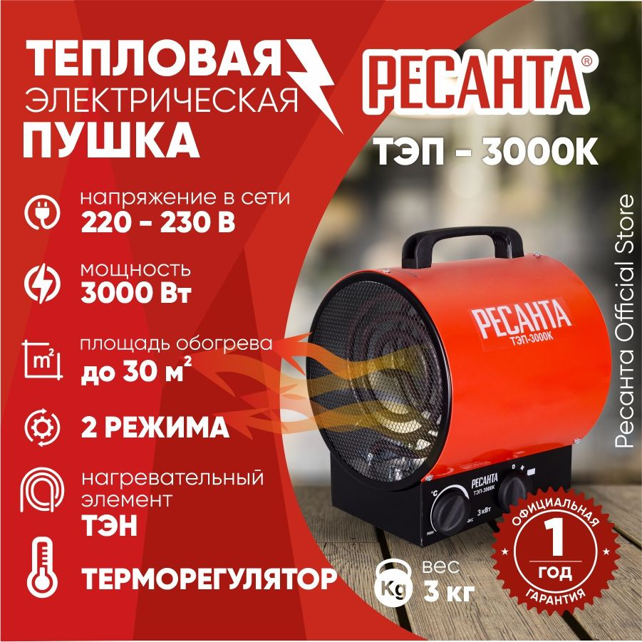 Тепловая электрическая пушка ТЭП-3000К (круглая) Ресанта / 3000 Вт  #1