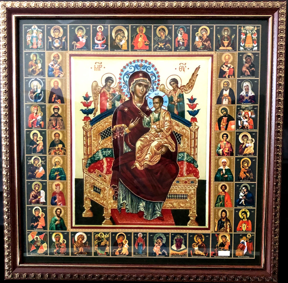Икона Божией Матери "Всецарица" и Собор Пресвятой Богородицы, 28х28 см, в раме, освященная  #1