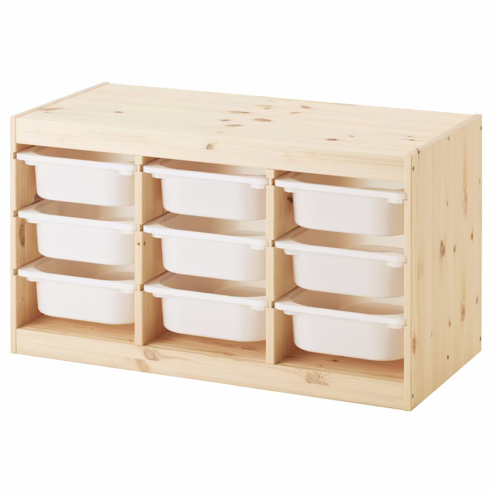 Деревянный стеллаж для игрушек с белыми (9) контейнерами TROFAST, 93.3х43.8х52.2 см  #1