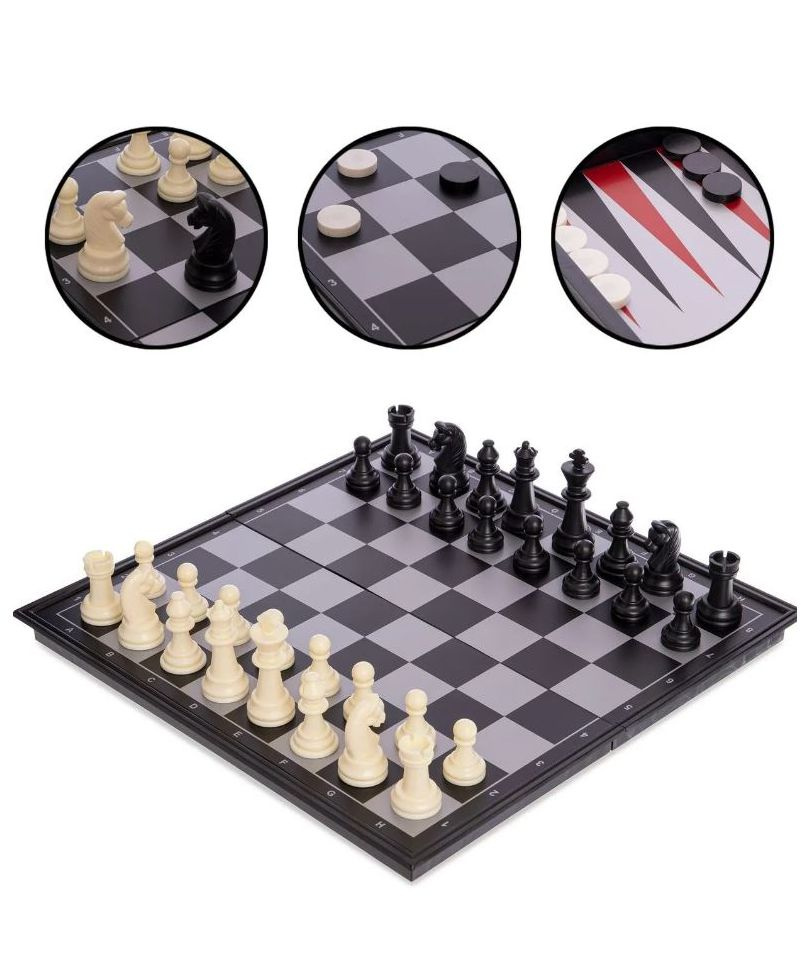 Набор настольных игр 3в1 (шахматы, шашки, нарды), магнитные 24х24 см.  #1