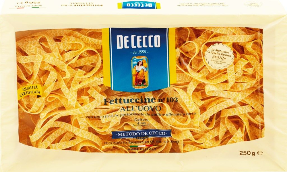 Макароны DE CECCO Fettuccine №103 яичные, 250 г - 3 шт. #1