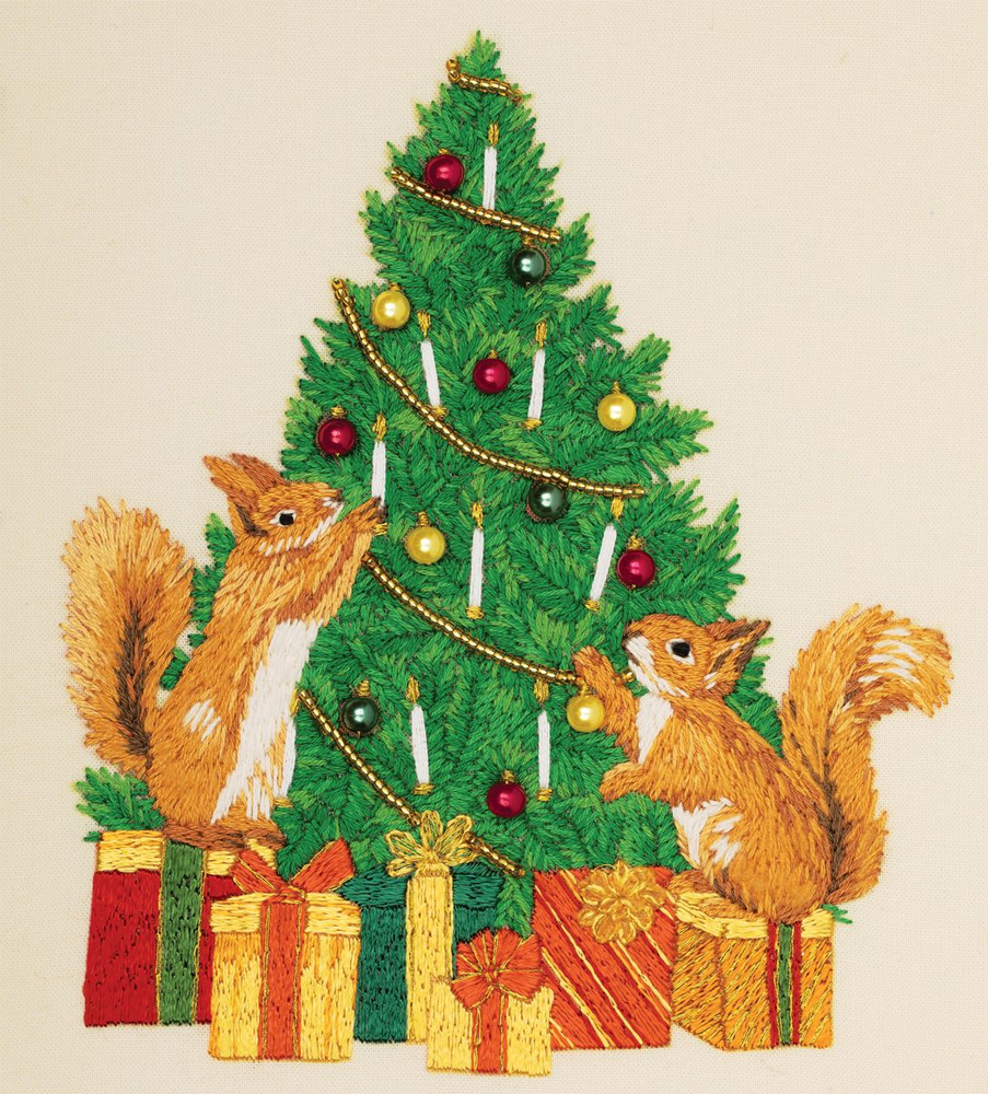 Набор для вышивания PANNA "Живая картина" JK-2271 "Бельчата украшают елку" 17х19 см  #1
