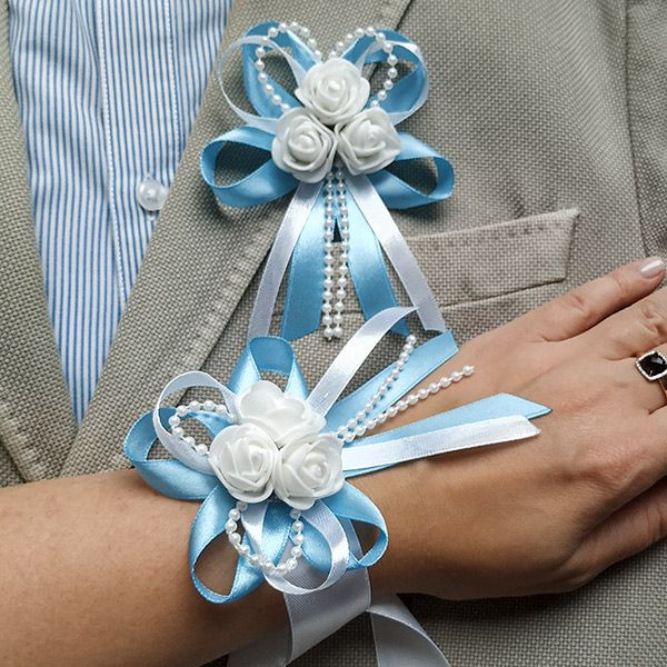Набор: браслет свадебный для подружки невесты на руку и бутоньерка цветок другу жениха, украшение свидетелям #1