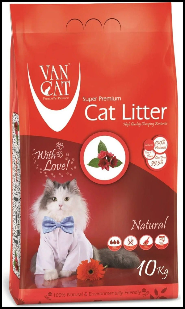 VAN CAT Natural 10 кг комкующийся наполнитель для кошачьих туалетов 100% натуральный, без пыли 20240 #1