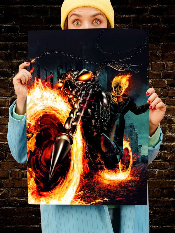 Постер интерьерный Призрачный Гонщик, 70х46 см. Матовый яркий. Ghost Rider  #1