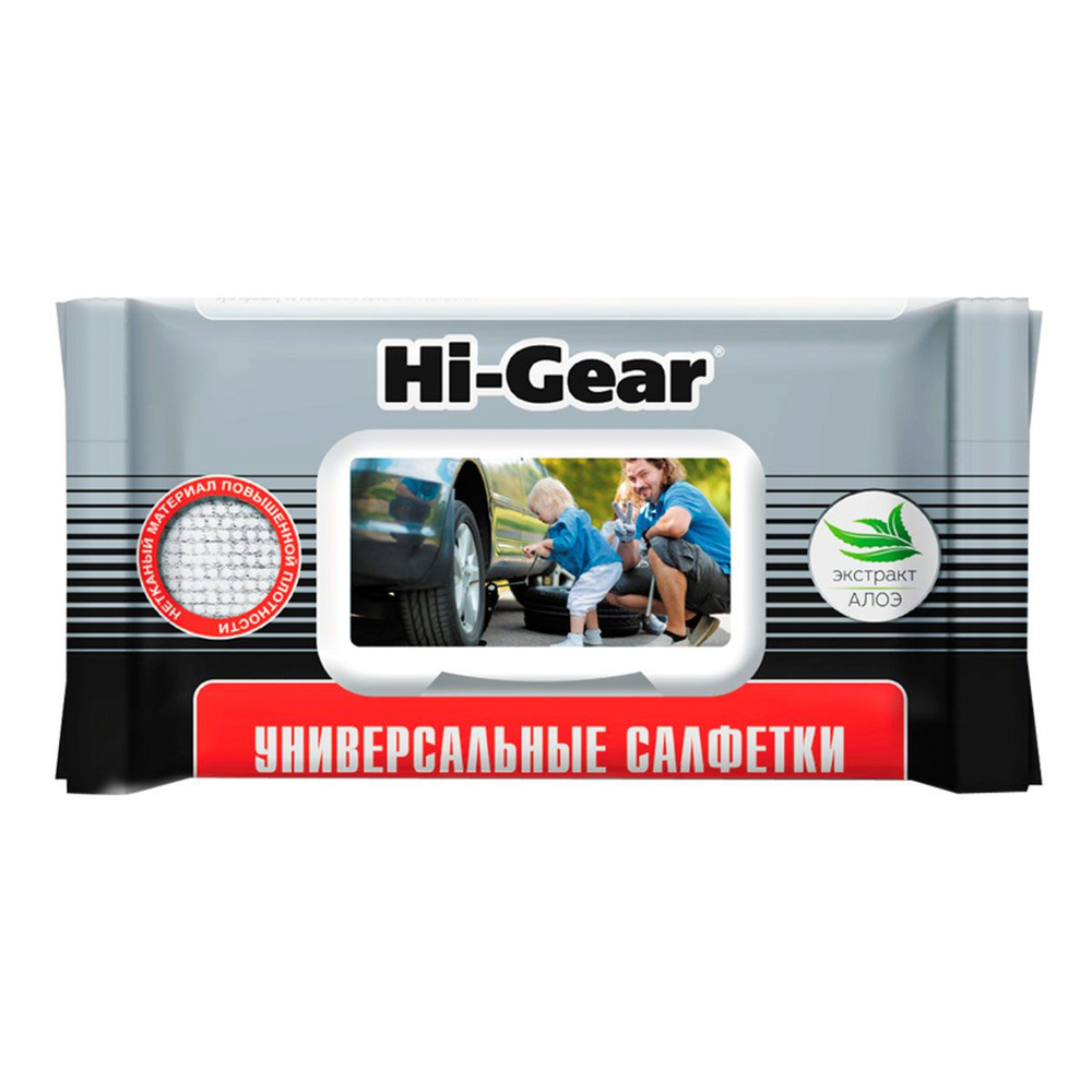 Влажные салфетки с экстрактом алоэ 1 упаковка (60 шт.) Hi-Gear HG5608, автомобильные универсальные салфетки #1