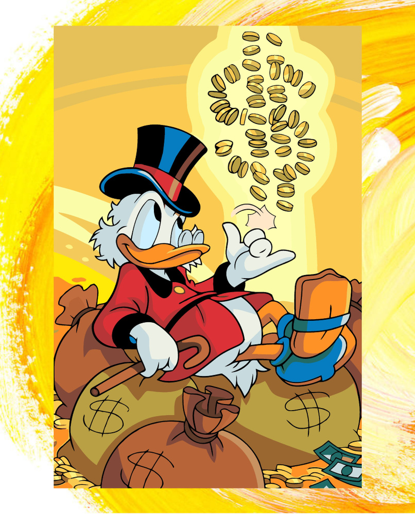 Картина по номерам Скрудж Макдак на мешках с деньгами/ Scrooge McDuck холст на подрамнике 40*60  #1