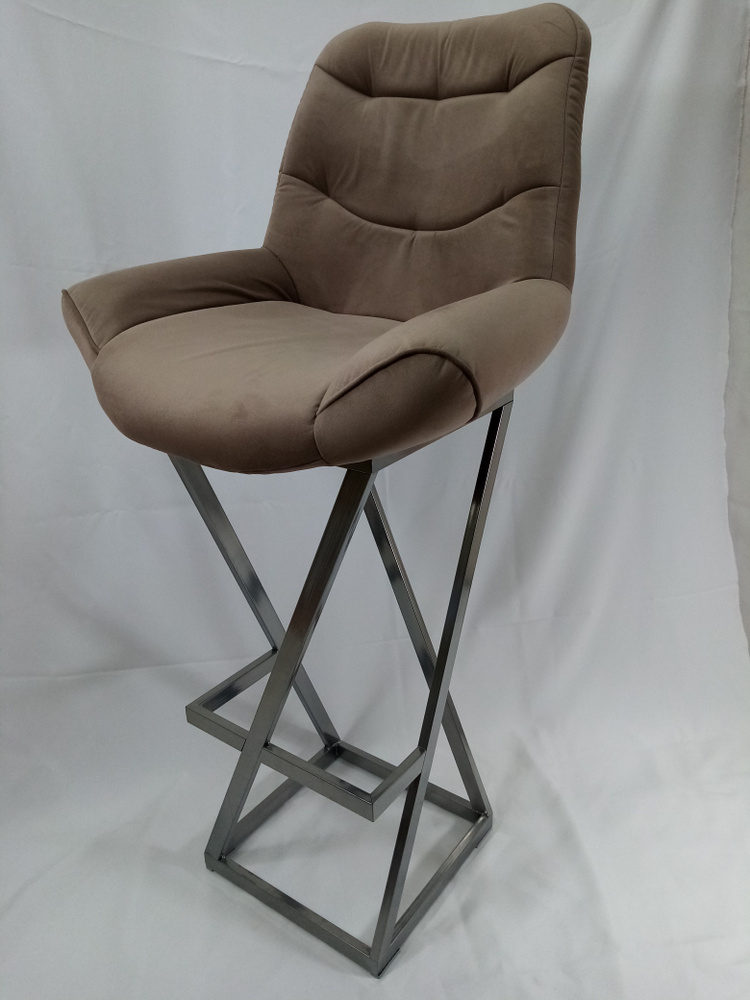 Барный стул Лофт Grand, велюр темно-бежевый, каркас серый металлик (высота сиденья 87 см)  #1