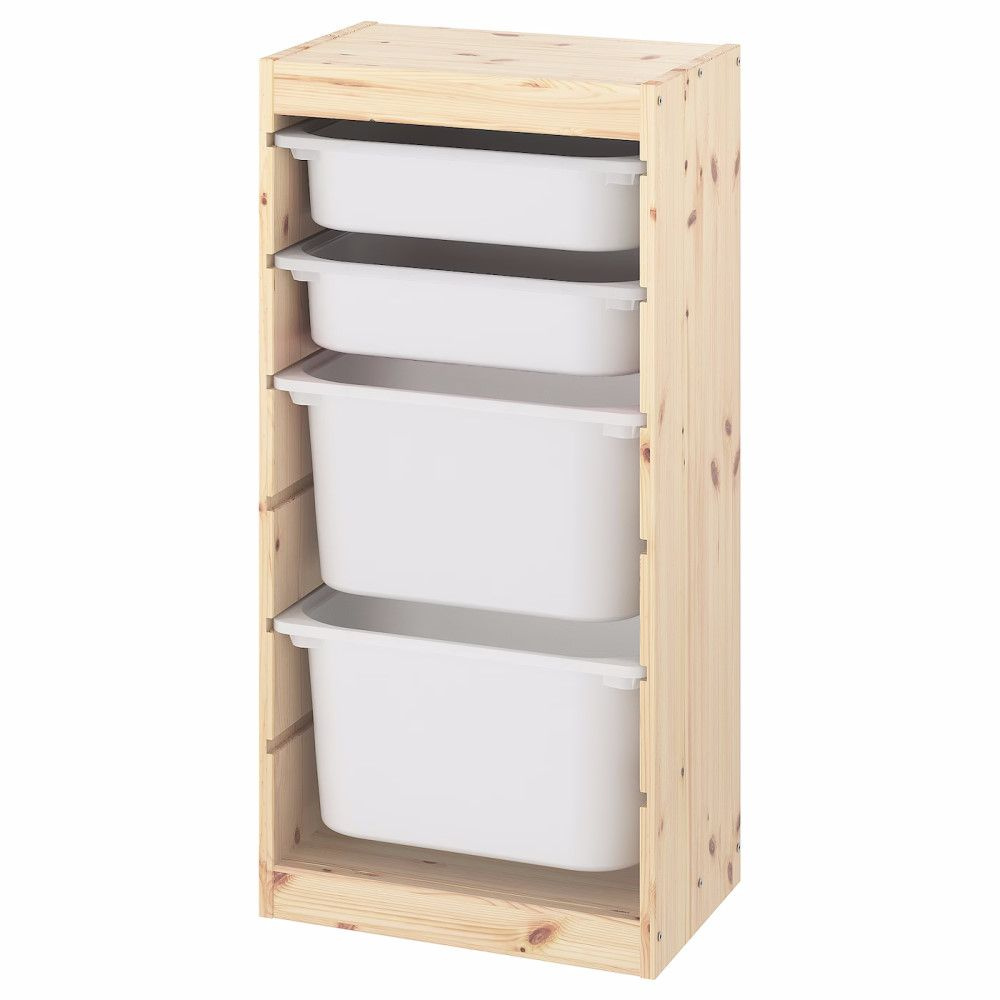 Деревянный стеллаж для игрушек с белыми (2+2) контейнерами TROFAST, 44х30х90.6 см  #1