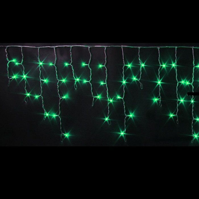 Гирлянда Светодиодная бахрома Rich LED, 3*0.5 м, зеленая, мерцающая, прозрачный провод. Блок питания #1