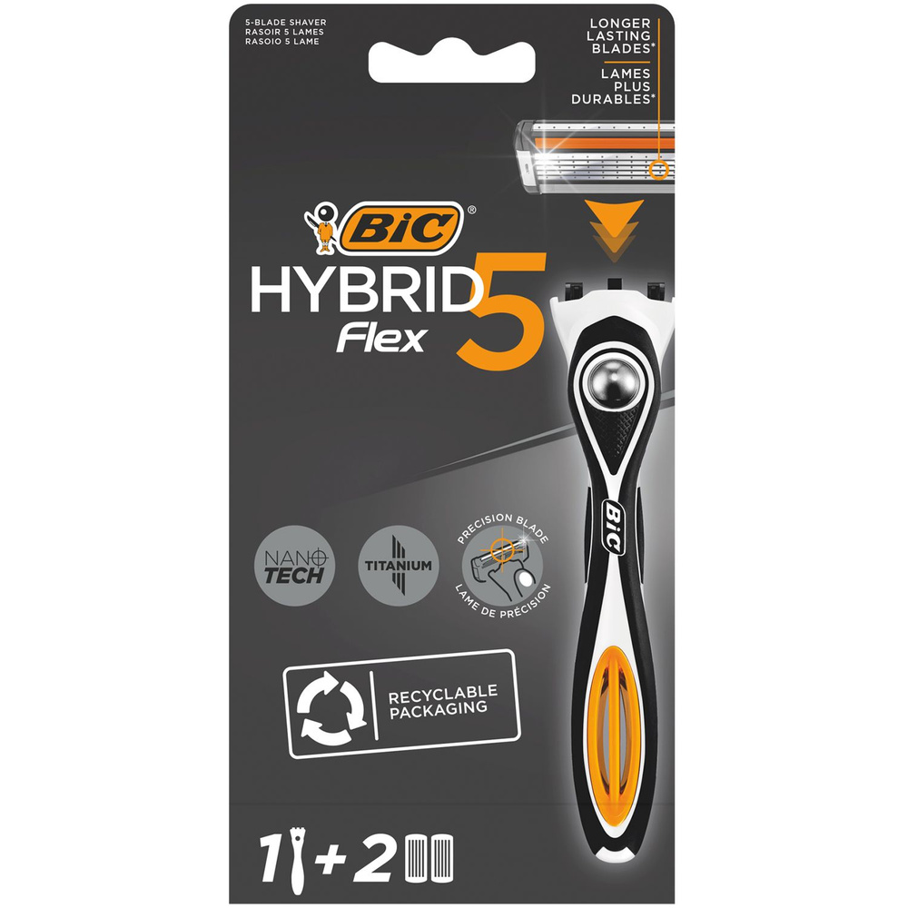 Бритвенный станок мужской BIC Hybrid 5 Flex, 1 ручка, 2 сменные кассеты  #1