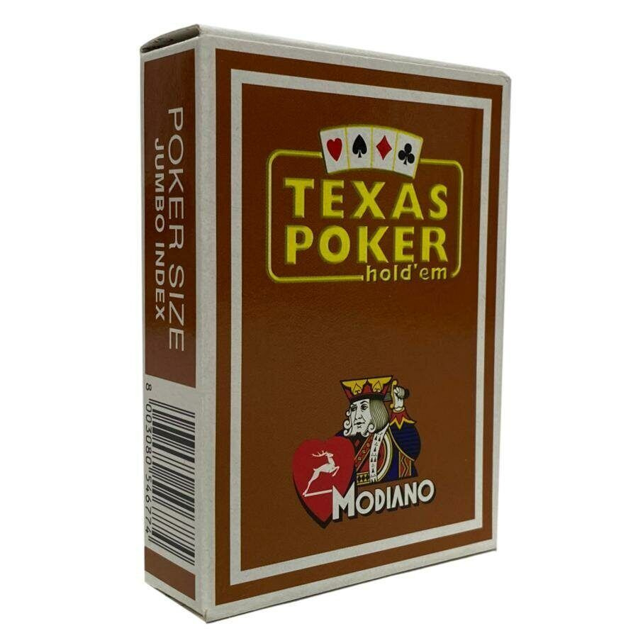 Карты игральные пластиковые 54 шт. Modiano Texas Poker, коричневая рубашка  #1