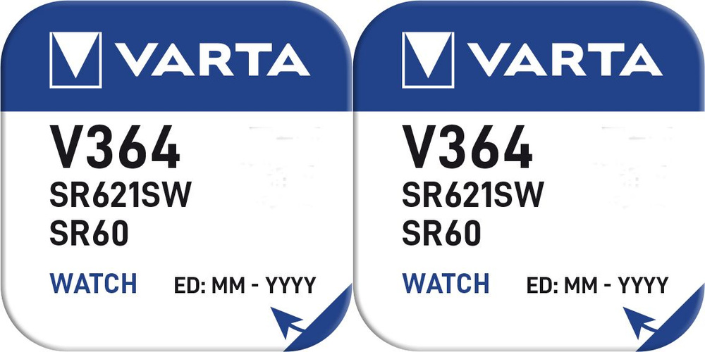 Varta Батарейка 364 (SR60, SR621,SR621SW), Оксид-серебряный тип, 1,55 В, 2 шт  #1