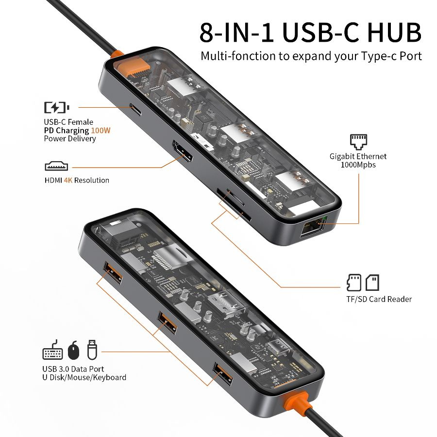 Хаб WiWU Cyber 8 in 1 USB C Multifunction Cyber Hub - Space Gray (CB008) #1