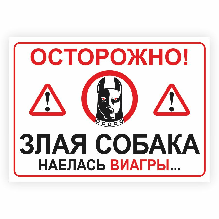Табличка, осторожно злая собака, прикол, на дверь, на забор, 25 см, 18 ...