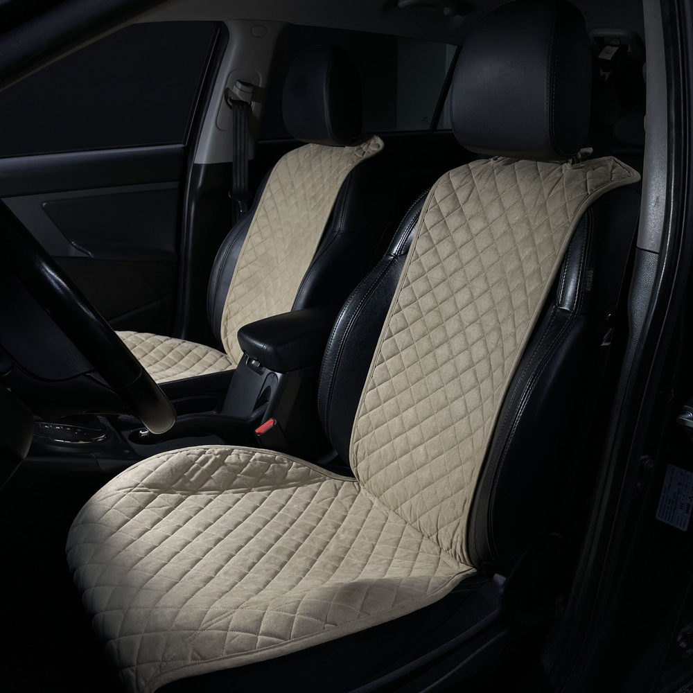 Накидки для Вольво ХС60 / Volvo XC60 II (2017-2023) на передние сиденья RS, Алькантара, Бежевый  #1