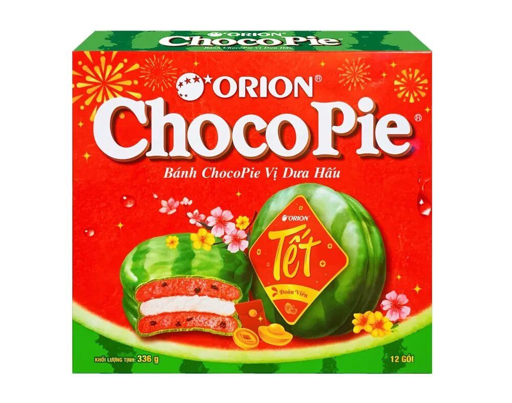 Орион Чоко Пай Арбуз/Orion Choco Pie Watermelon 336гр (Вьетнам)/Бисквитное Печенье Освежающий Арбуз  #1