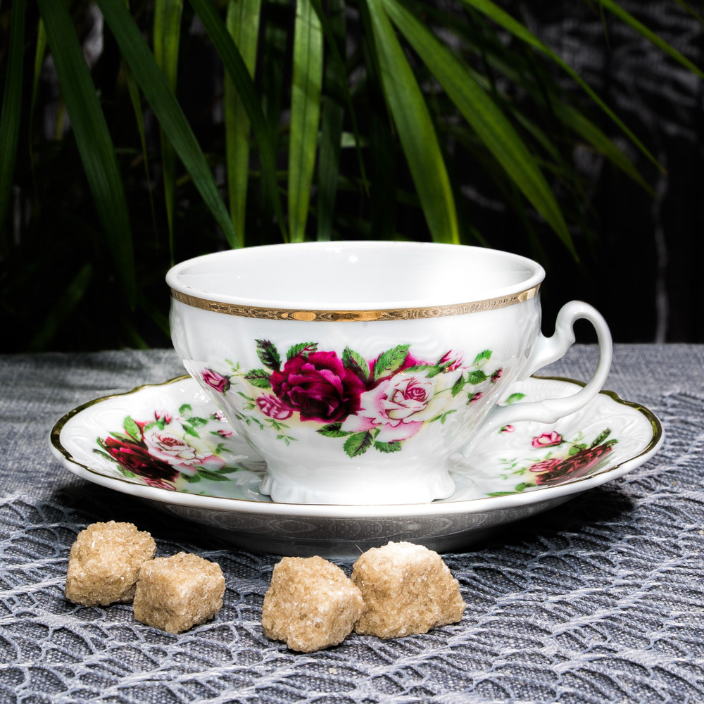 Чайная пара Бернадотт Английская роза, набор для чаепития на 1 персону: чашка 205 мл, блюдце из фарфора, #1
