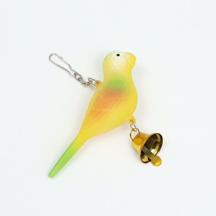 Longteng, Игрушка для птиц "Птичка" с колокольчиком, 11.9х3.4х12.5 см, жёлтая  #1