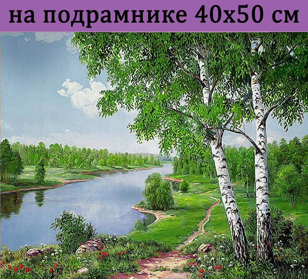 Алмазная мозаика на подрамнике 40х50 Природа пейзаж березки, алмазная вышивка на подрамнике 40х50 для #1