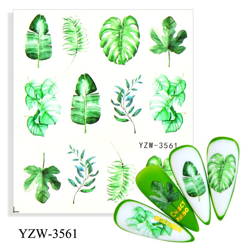 Наклейки для маникюра,слайдеры для ногтей "Тропические зеленые листья"  #1
